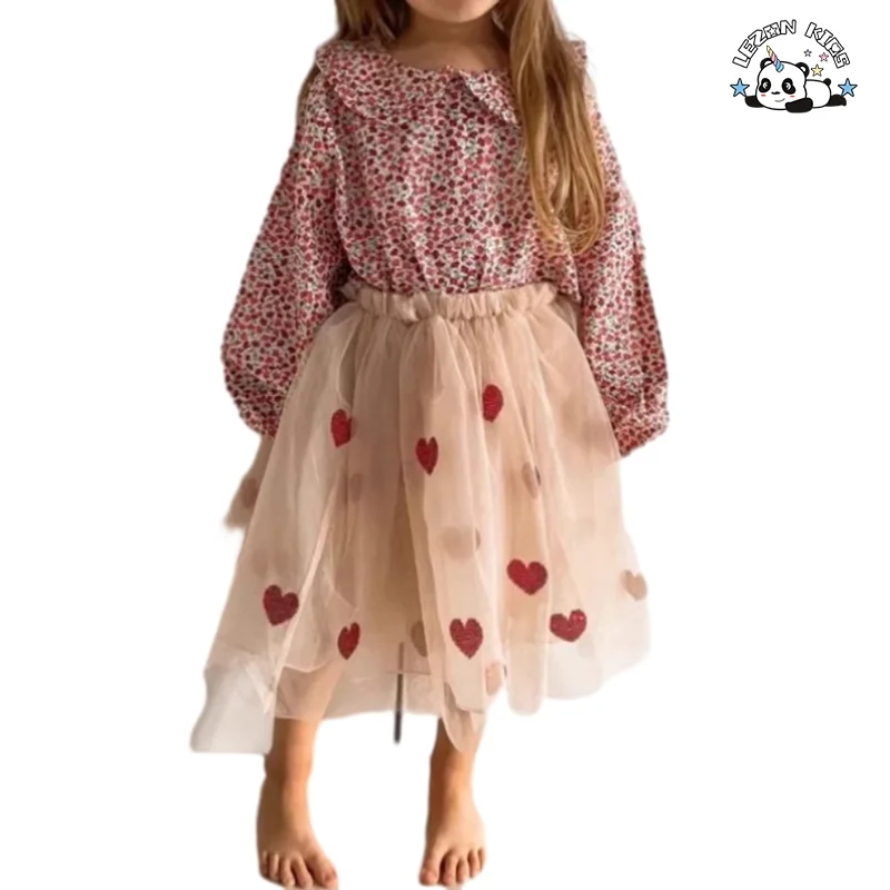 LEZONKIDS - High End Kids Summer  Fashion Cute Tutu Skirts Sequined Heart Skirt for Girls